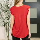 Lizzy Flutter Sleeve V-Neck Blouse in Red