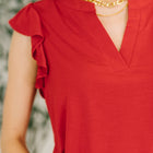 Lizzy Flutter Sleeve V-Neck Blouse in Red