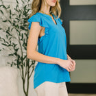 Lizzy Flutter Sleeve V-Neck Blouse in  in Aqua