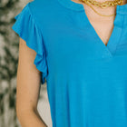 Lizzy Flutter Sleeve V-Neck Blouse in  in Aqua