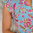Lizzy Forever Flutter Sleeve Dress in Blue and Pink Paisley Floral