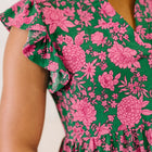 Lizzy Forever Flutter Sleeve Dress in Green and Pink Floral