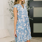 Lizzy Flutter Sleeve Dress in White and Blue Floral