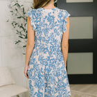 Lizzy Flutter Sleeve Dress in White and Blue Floral