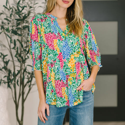 Lizzy Smock Top in Light Multi Painted