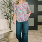 Lizzy Smock Top in Mint and Pink Floral Paisley