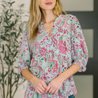 Lizzy Smock Top in Mint and Pink Floral Paisley