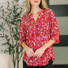 Lizzy Smock Top in Red and Pink Floral