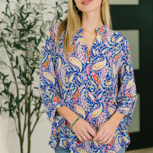 Lizzy Top in Royal Blue Paisley