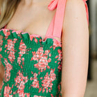Low Effort, High Impact Tiered Dress in Green/Coral