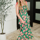 Low Effort, High Impact Tiered Dress in Green/Coral