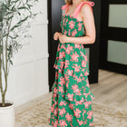 Low Effort, High Impact Tiered Dress in Green/Coral