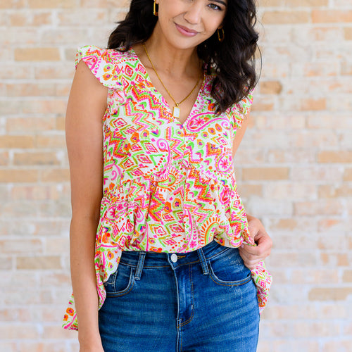 Lucy Eyelets Top in Ivory Multi