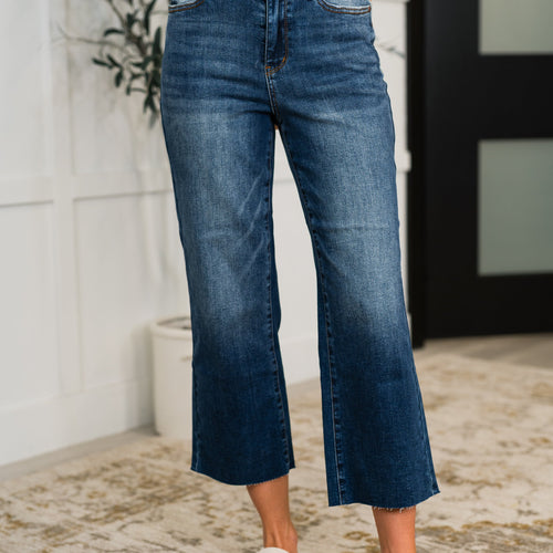 Maisie High Waist Back Pocket Embroidery Crop Wide