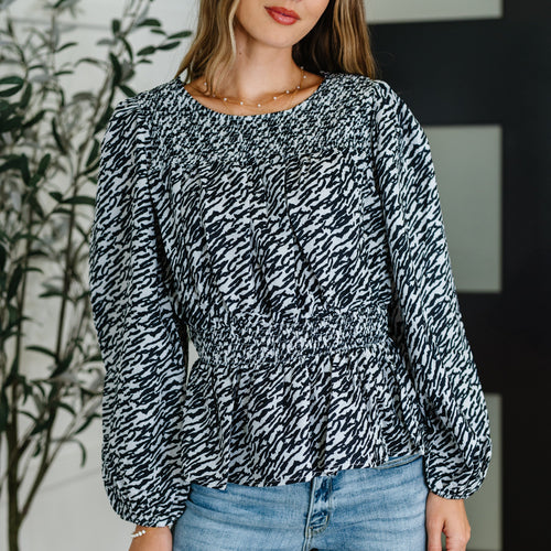 Muse Moves High Neck Peplum Blouse in Black