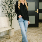 Never Been So Sure Lace Accent Henley Top in Black