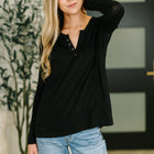 Never Been So Sure Lace Accent Henley Top in Black