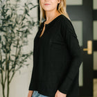 Never Been So Sure Lace Accent Henley Top in Black