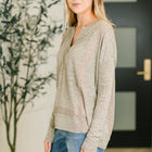 Never Been So Sure Lace Accent Henley Top in Taupe