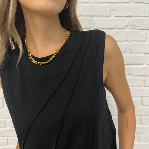 New Normal Pleat Detail Sleeveless Top in Black