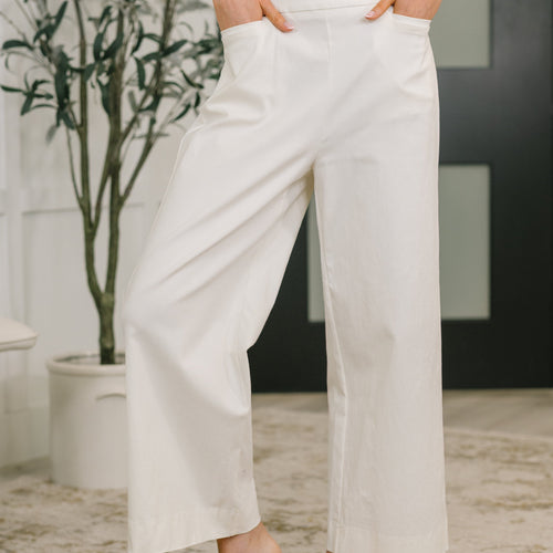 Only Pair High Waisted Wide Leg Bottoms in Off White