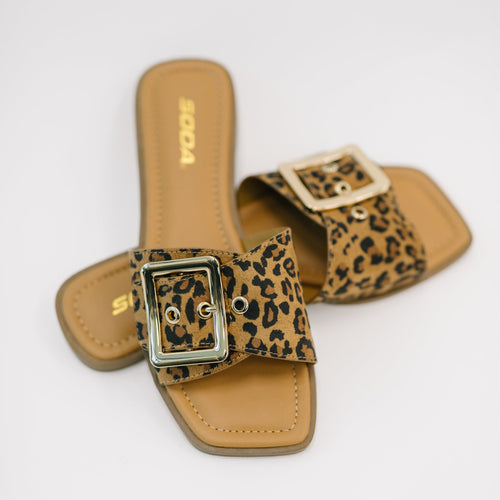 Opera Square Toe Buckle Slip On Sandal