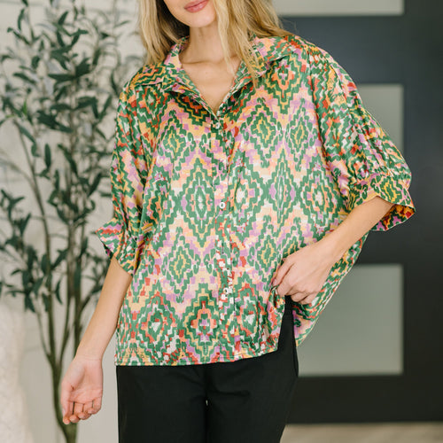Optical Illusion Button Up Blouse