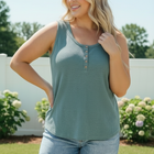 Waffle Knit Henley Tank in Dusty Teal