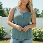 Waffle Knit Henley Tank in Dusty Teal
