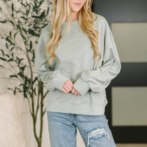 Petal Poise Floral Applique Pullover in Ivy