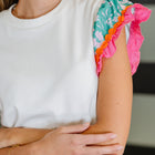 Petals & Poise Floral Flutter Sleeve Top in White