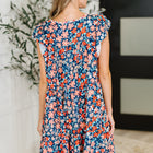 Petal to the Metal Flutter Sleeve Dress in Navy/Coral