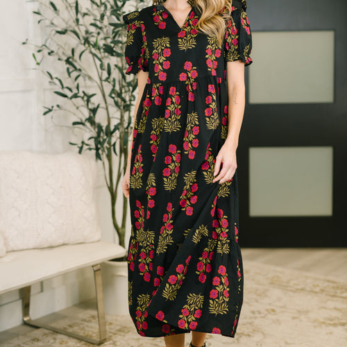 Quiet Life Notch Neck Tiered Dress in Black