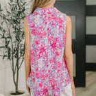 Sea Spray Collared Sleeveless Top in Falling Floral