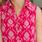 Sea Spray Collared Sleeveless Top in Floral Ikat