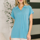Sea You Soon Collared Top in Costal Blue