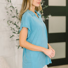 Sea You Soon Collared Top in Costal Blue