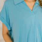 Sea You Soon Collared Top in Costal Blue