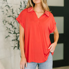 Sea You Soon Collared Top in Hot Coral