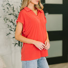Sea You Soon Collared Top in Hot Coral