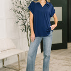 Sea You Soon Collared Top in Navy