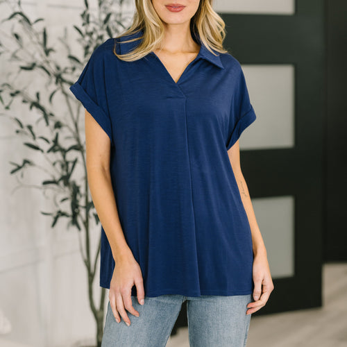 Sea You Soon Collared Top in Navy