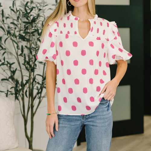Shopping Spree Notched Neck Puff Sleeve Blouse