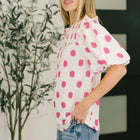 Shopping Spree Notched Neck Puff Sleeve Blouse