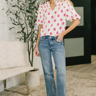 Shopping Spree Notched Neck Puff Sleeve Blouse