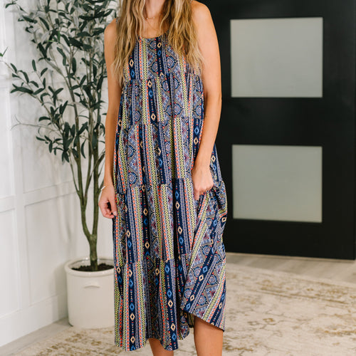 Sierra Spirit Gathered Tiered Dress in Navy