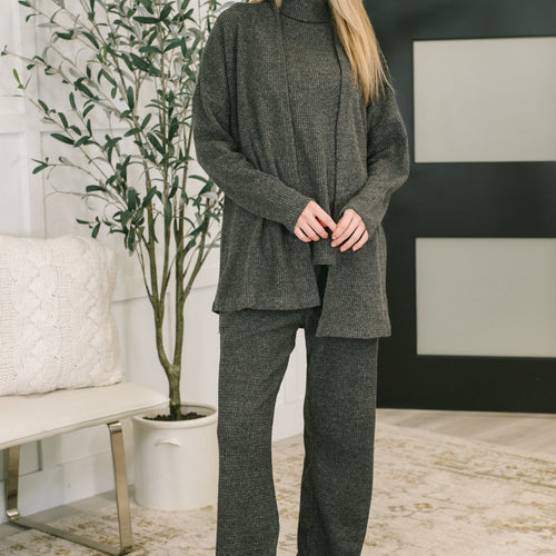 Signature Open Front Cardigan Set in Black