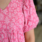 Softly Spoken Textured V-Neck Dress in Hot Pink