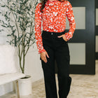 Somethings in the Air Lettuce Hem Longsleeve Top in Vermillion
