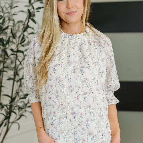 Sweet Ruffle Affair High Neck Blouse in Blue